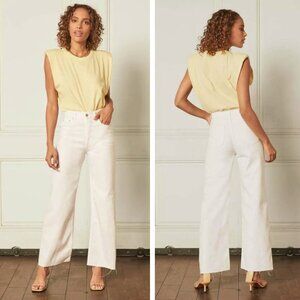 NEW Boyish Charley High Rise Rigid Denim Wide Leg Jeans White Raw Hem Preppy